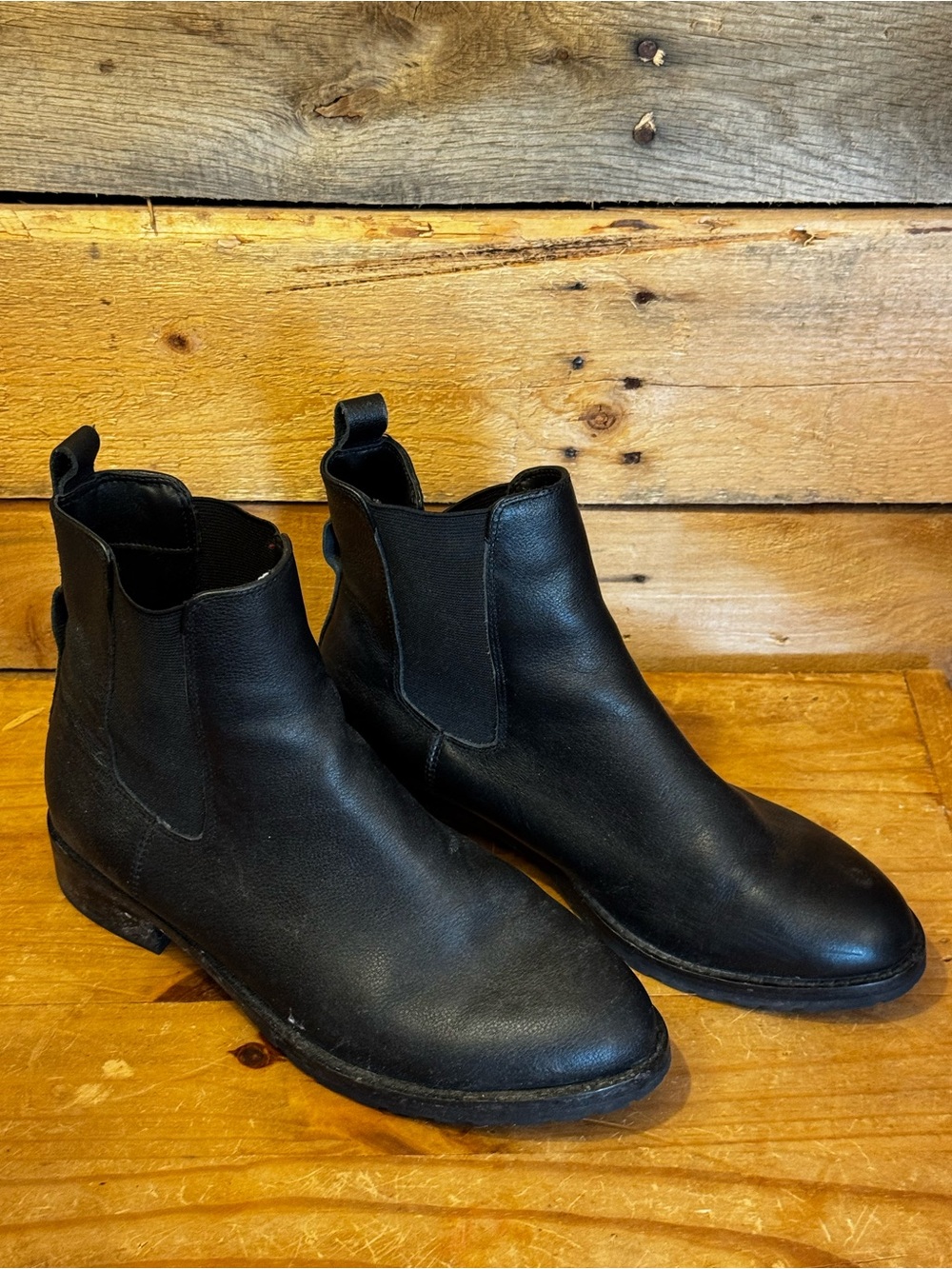 White House Black Market Black Leather Chelsea Ankle Boots - Size 9